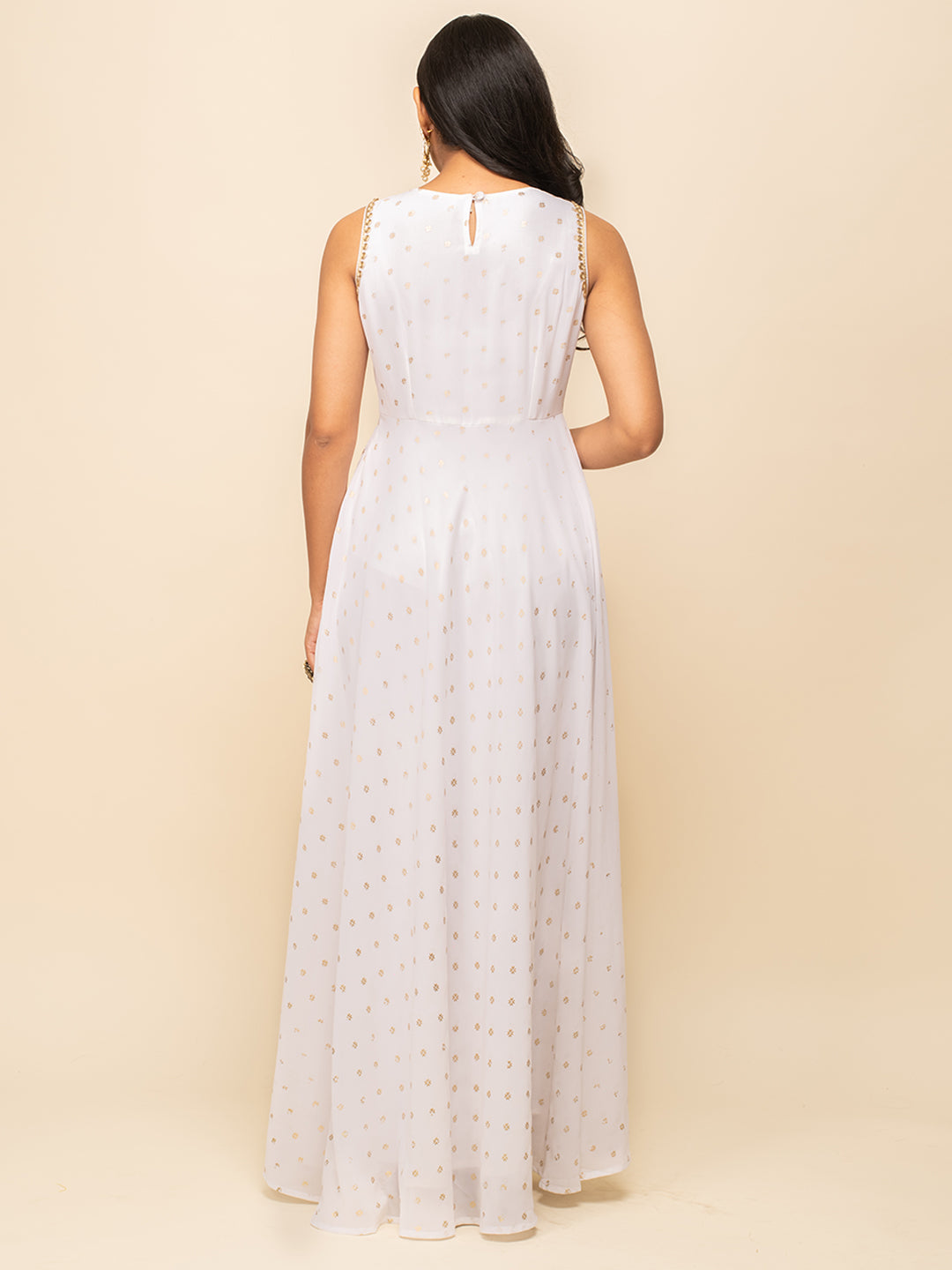 FIORRA Women's White Georgette Printed Gown With Dupatta